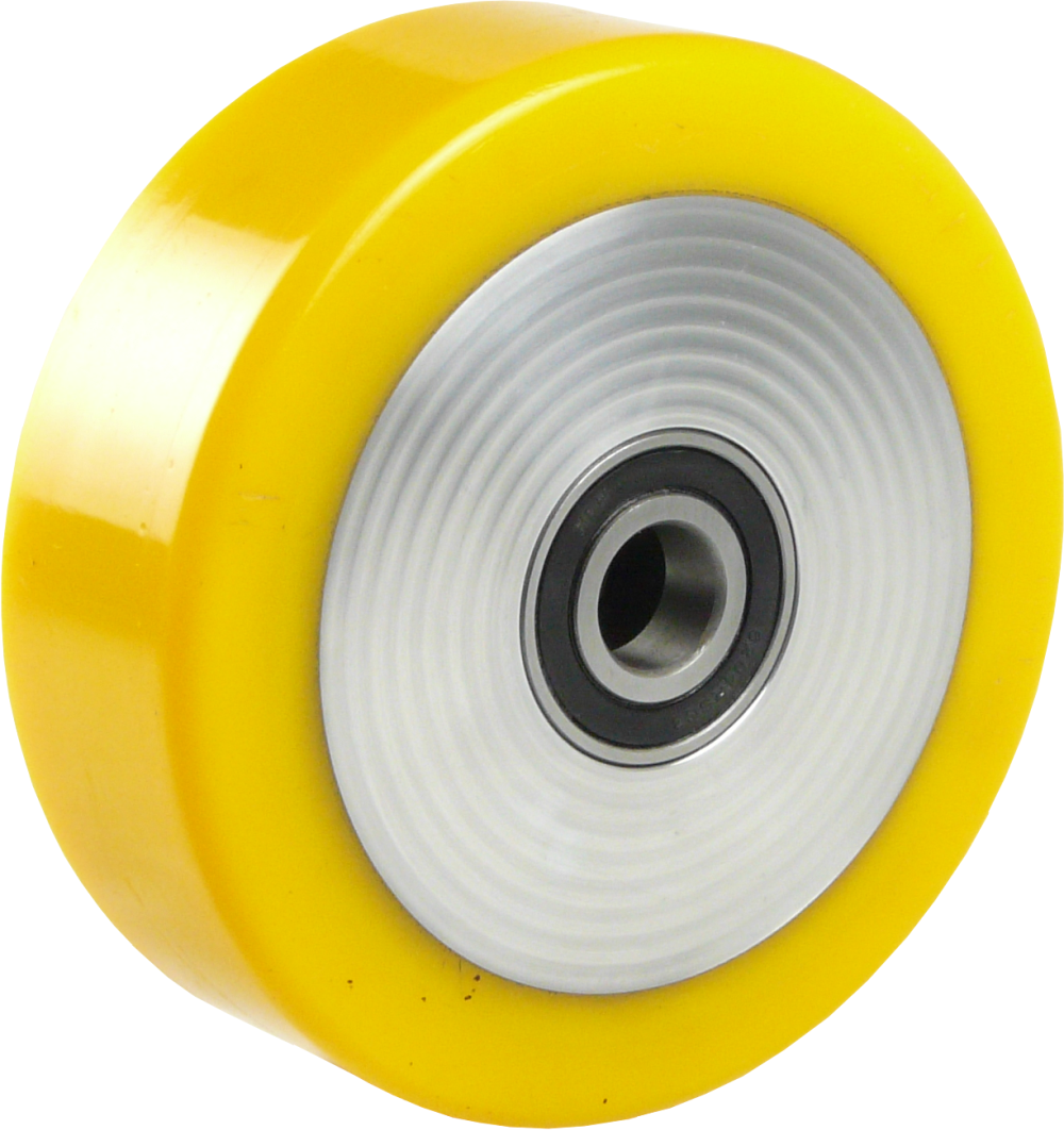 150 x 50 mm Schwerlast-Polyurethan-Rad, Kugellager, Alu-Felge, flache Form