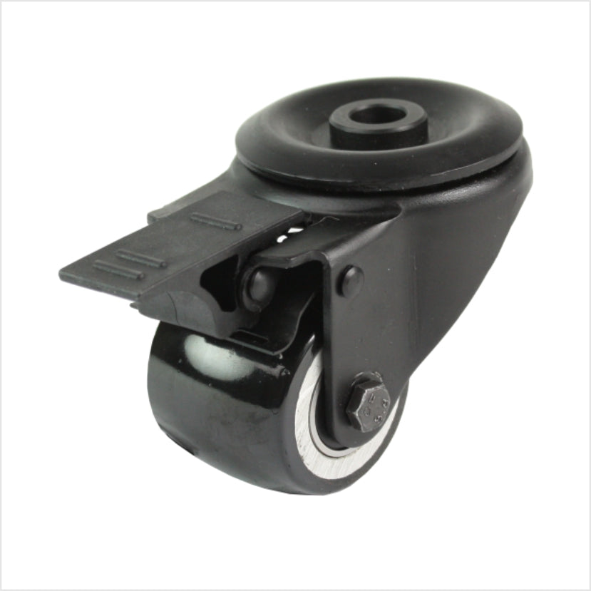 50 mm mini-Schwerlastrolle - schwarze Lenkrolle mit Rückenloch und Feststeller