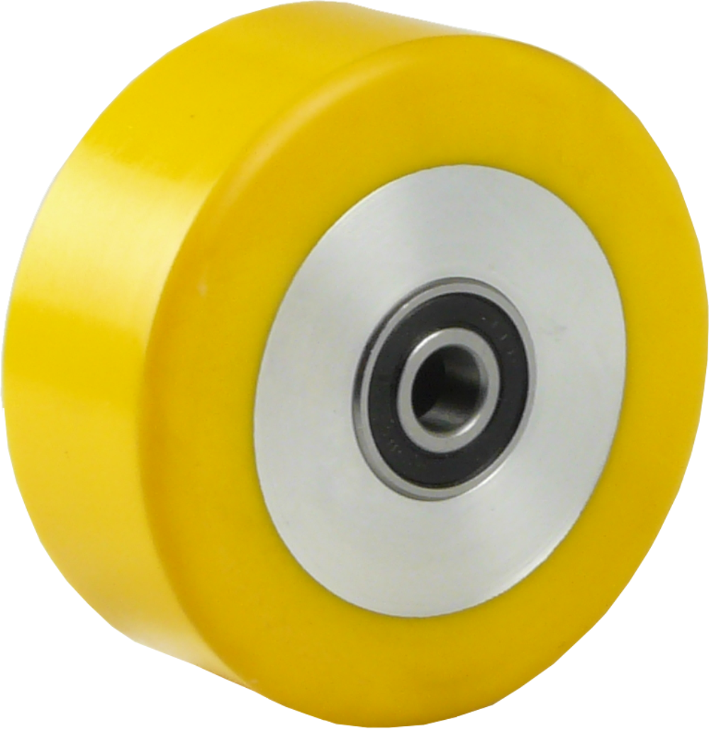 75 x 40 mm Polyurethan-Rad, Kugellager, Alu-Felge, flache Form