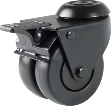 50 mm - Schwarze Doppel-Lenkrolle mit Rückenloch und Feststeller