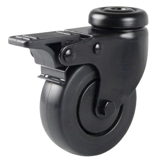75 mm - Schwarze Lenkrolle mit Rückenloch und Bremse