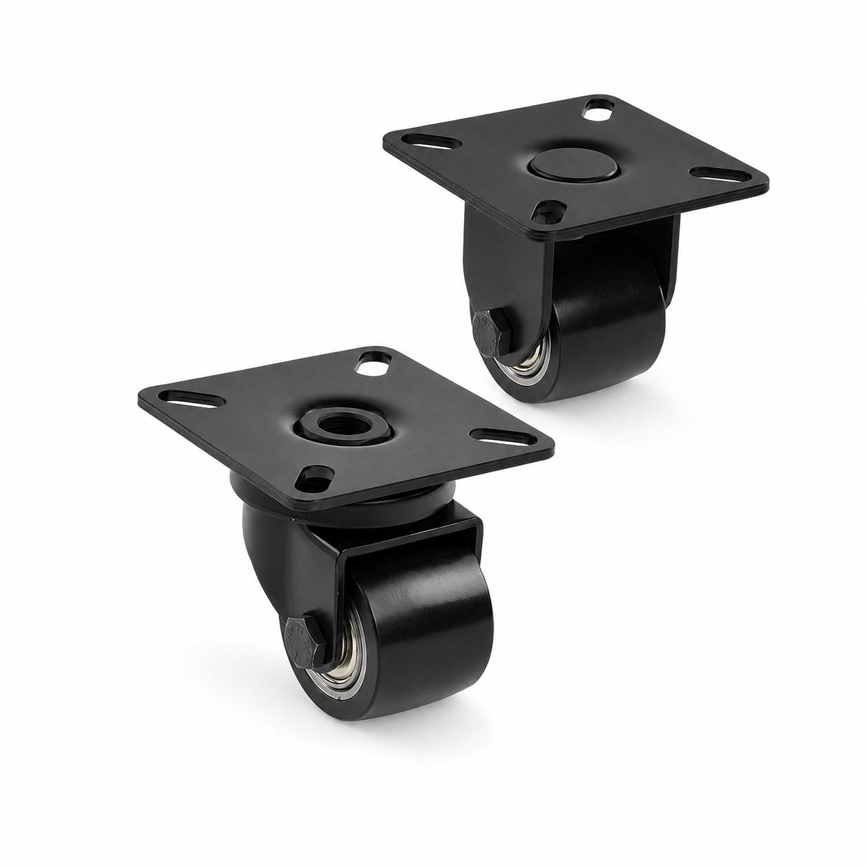 Schwarze Mini-Schwerlastrolle 35 mm mit Polyurethan-Rad und Lenkgabel, Kategorie schwarze Mini-Schwerlastrollen