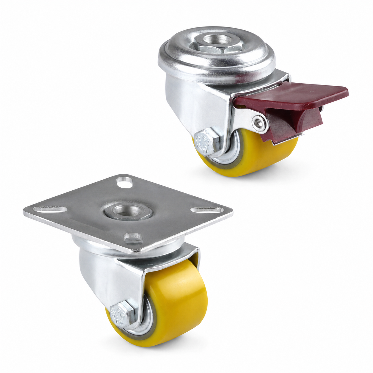 Kleine Mini-Schwerlastrolle mit gelbem Polyurethan-Rad aus der Kategorie Mini-Schwerlastrollen 35 mm