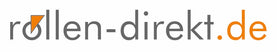 Logo von rollen-direkt.de mit einem Dreieck in der Unternehmensfarbe Orange, über dem o als Darstellung einer Rolle