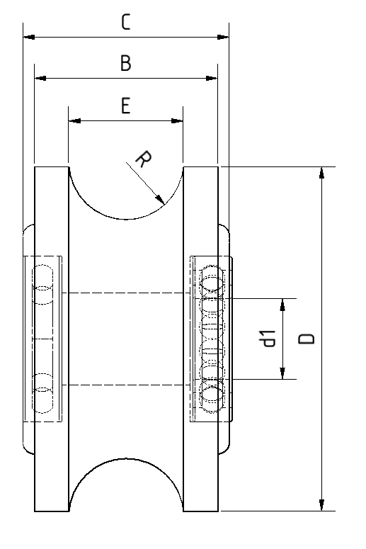 U-Profilrolle Edelstahl 1.4301 100×40 mm für 30 mm Rohr, Bohrung 12 mm