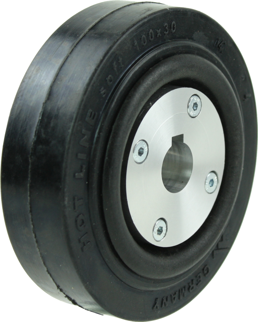 Hitzebeständiges Gummi-Rad mit nachträglichem Antriebseinsatz und Passfedernut  