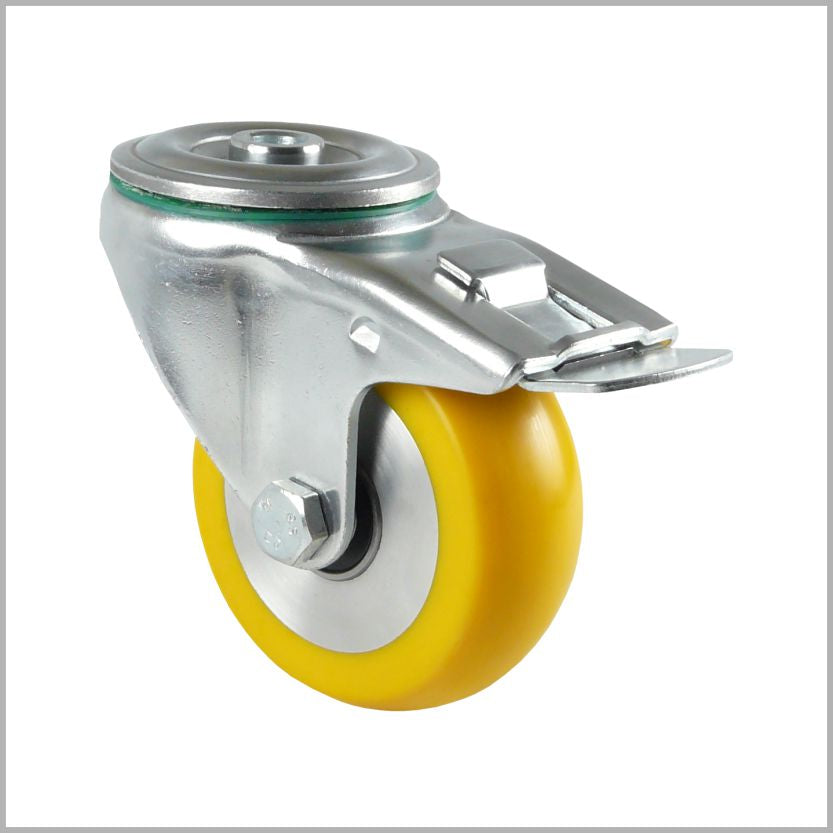 80 mm Lenkrolle Rückenloch Feststeller PU