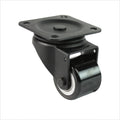 Schwarze Mini-Schwerlast-Lenkrolle L-MIB-691KFL mit flachem Doppelrad, Raddurchmesser 50 mm, kompakte Industrie-Lenkrolle für Möbel-, Laden- und Messebau