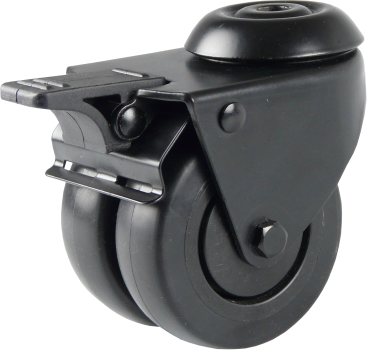 75 mm - Schwarze Doppel-Lenkrolle mit Rückenlochbefestigung und Totalfeststeller