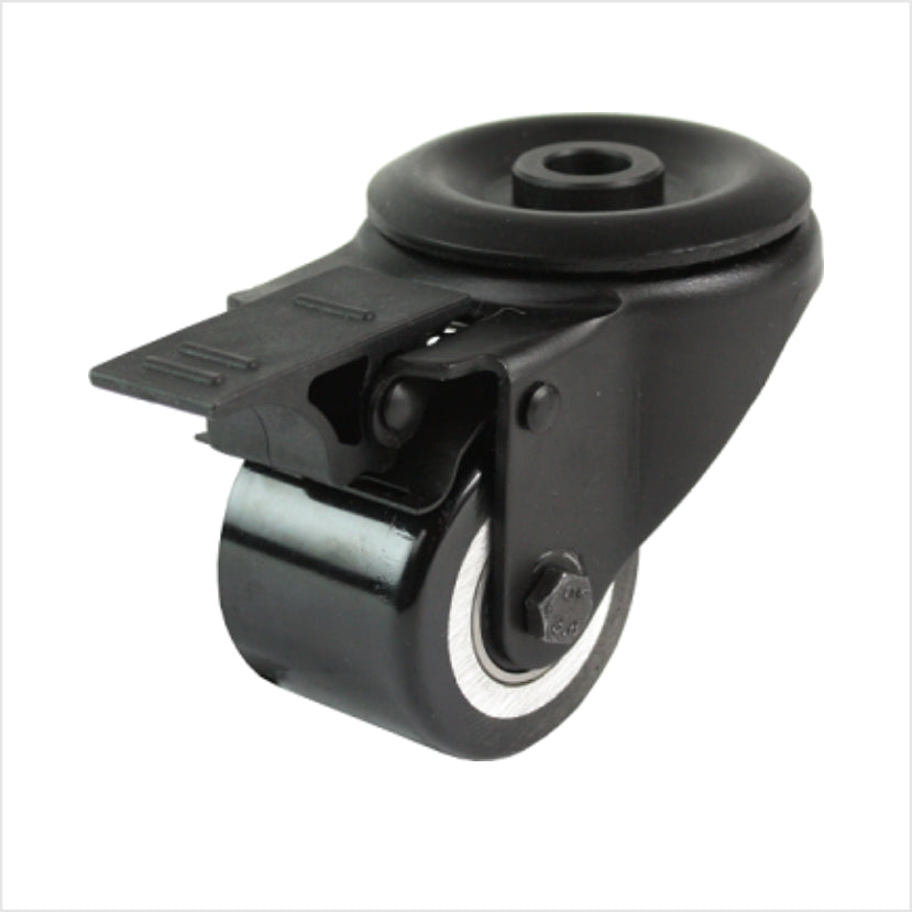 50 mm mini-Schwerlastrolle - schwarze Lenkrolle mit Rückenloch und Feststeller