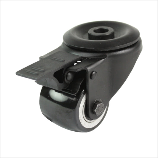 50 mm mini-Schwerlastrolle - schwarze Lenkrolle mit Rückenloch und Feststeller