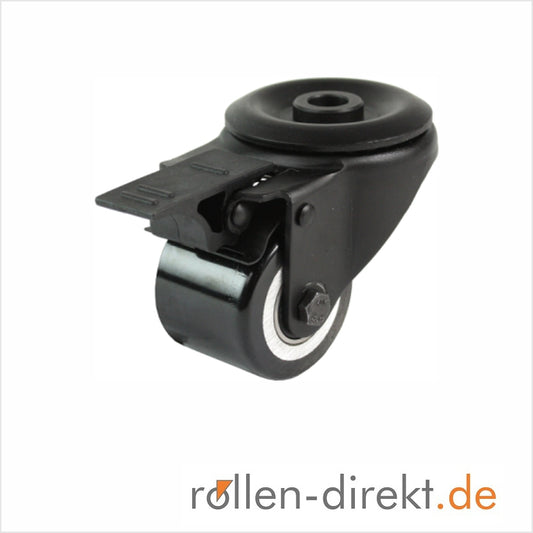 mini-Schwerlastrolle - schwarze Lenkrolle 50 mm mit Rückenloch und Feststeller