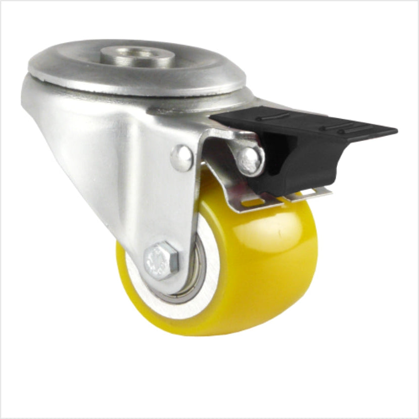 50 mm Mini-Schwerlast-Lenkrolle mit Polyurethan-Rad - Rückenloch - Totafeststeller