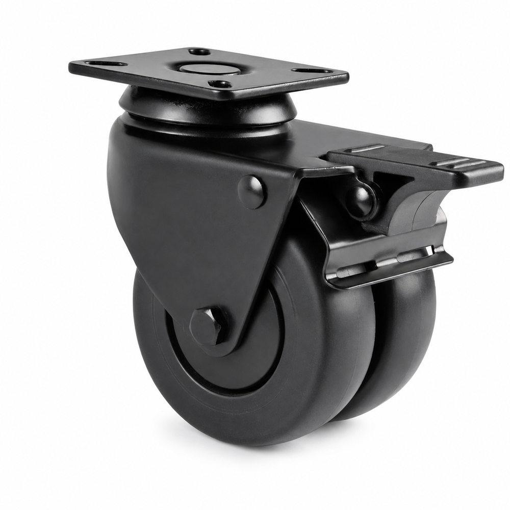 50 mm Schwarze Doppel-Lenkrolle | Bremse – Platte | Ladenbau | Verkaufssysteme