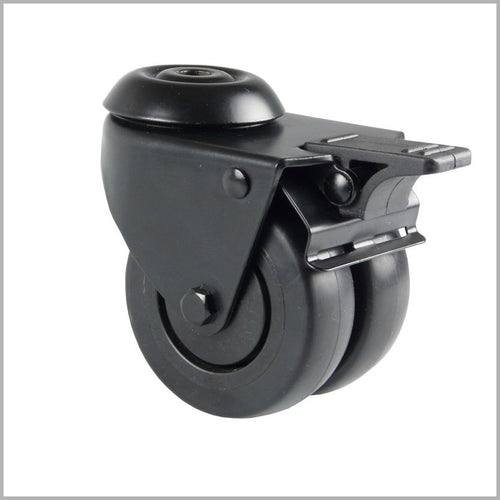 75 mm - Schwarze Doppel-Lenkrolle | TPE-Gummi  Rückenloch | Bremse | leise | leichtlaufend
