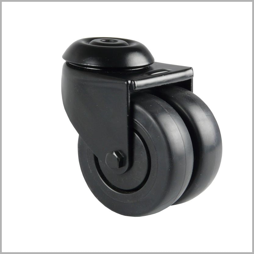 75 mm - Schwarze Doppel-Lenkrolle mit Rückenlochbefestigung