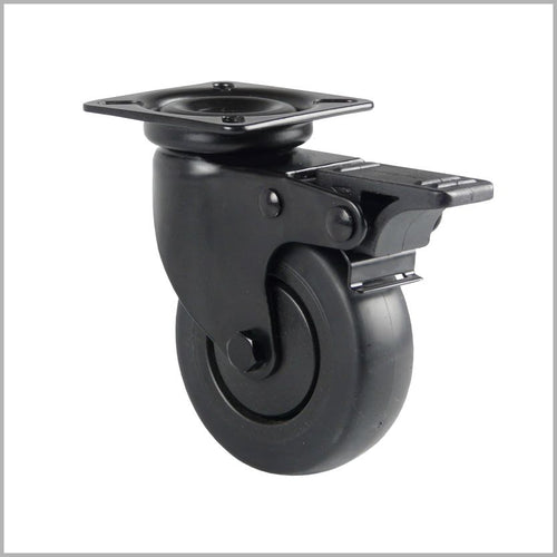 Schwarze Lenkrolle 50 mm mit Totalfeststeller – Gummi für Warenträger & Ladenbau
