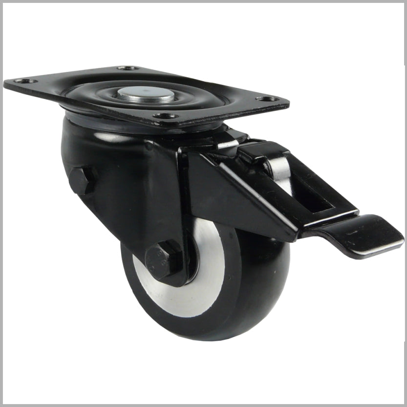 Schwarze Schwerlast-Lenkrolle 150 mm mit Feststeller und balligem PU-Rad