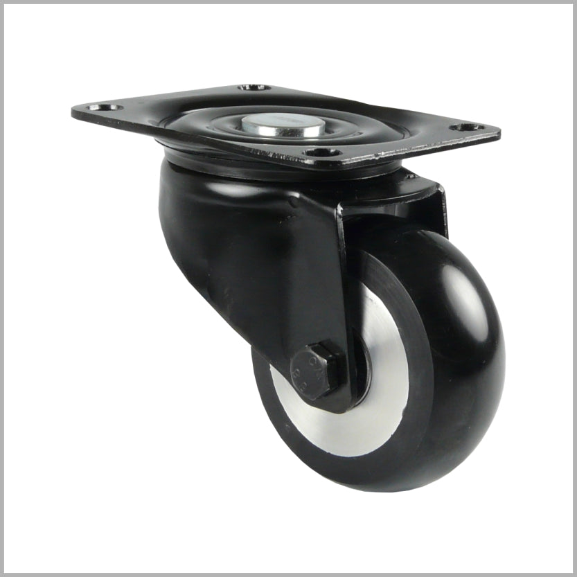 Schwarze Schwerlast-Lenkrolle 100 mm mit balligem Polyurethanrad und Kugellager