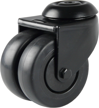 75 mm - Schwarze Doppel-Lenkrolle mit Rückenlochbefestigung