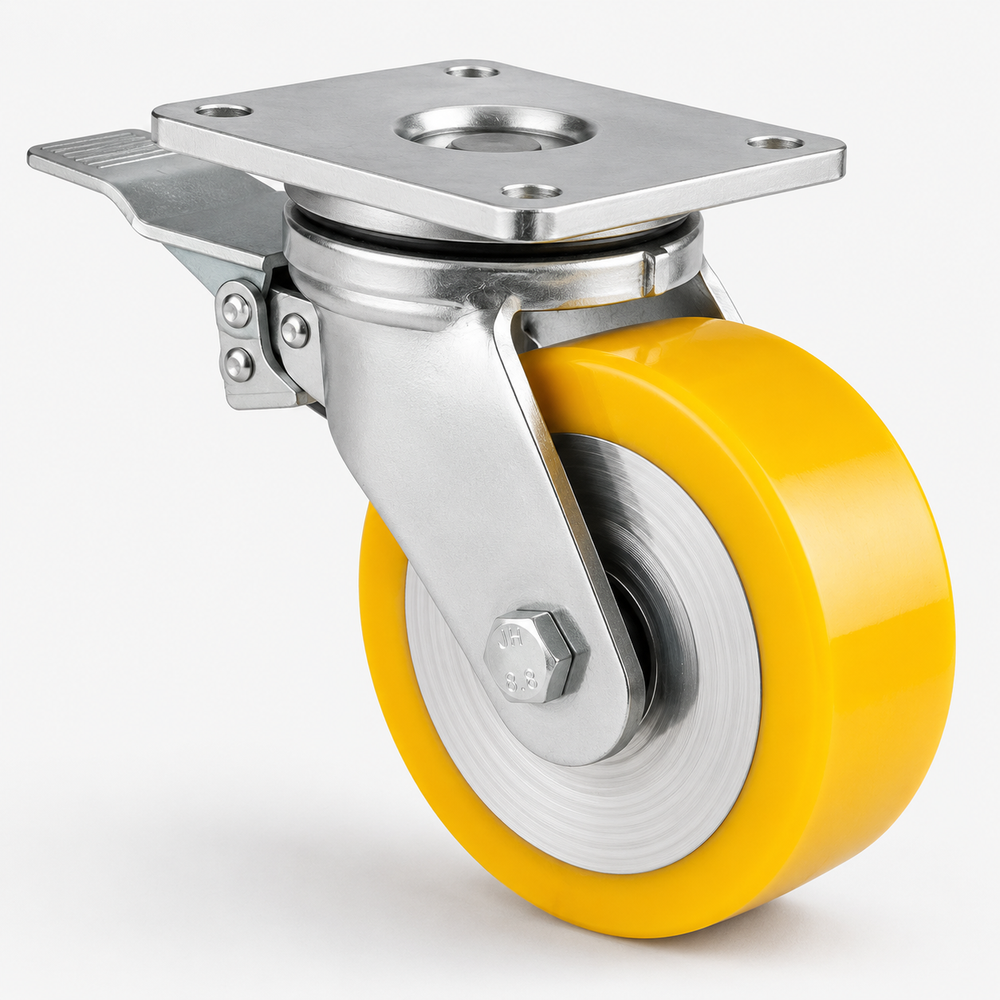 Schwerlast-Lenkrolle mit Feststeller Ø 150 mm – Polyurethan PU – 800 kg – LTB-MG/690KFL/150/50
