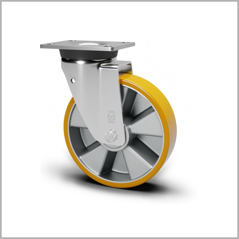 100 mm Lenkrolle mit Polyurethan-Rad mit Aluminium-Felge, Kugellager