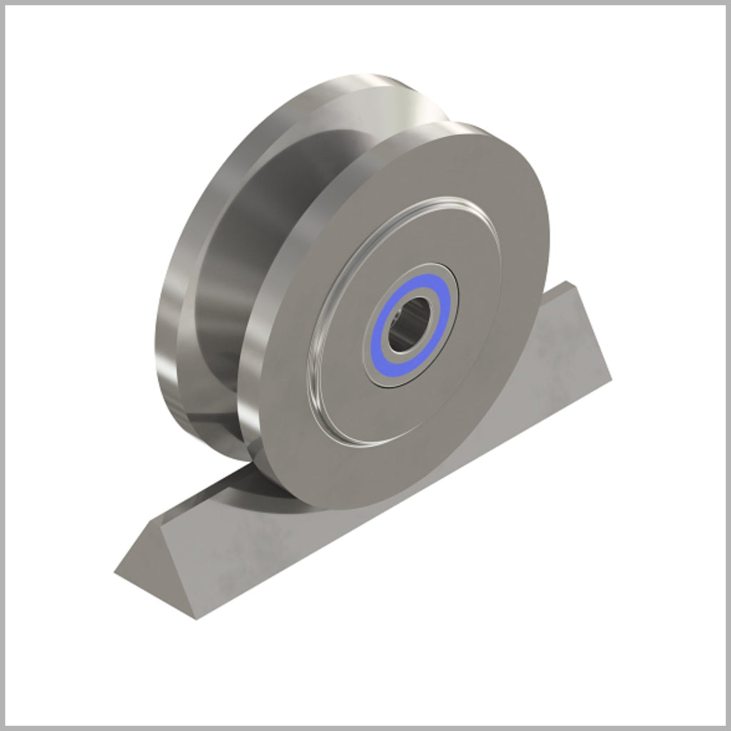 V-Nut 90° / 18 mm Führungsrolle für Winkelschienen aus Edelstahl 1.4301 / 1.4301 – Ø 100 mm, Kugellager – DSPV-9743K/100/24/18