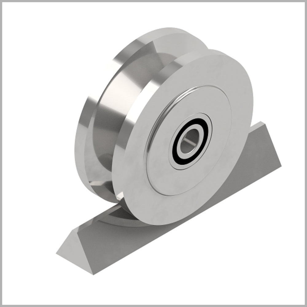 V-Nut 90° / 18 mm Führungsrolle für Winkelschienen aus Stahl blank – Ø 100 mm, Kugellager – DSPV-9620K/100/24/18